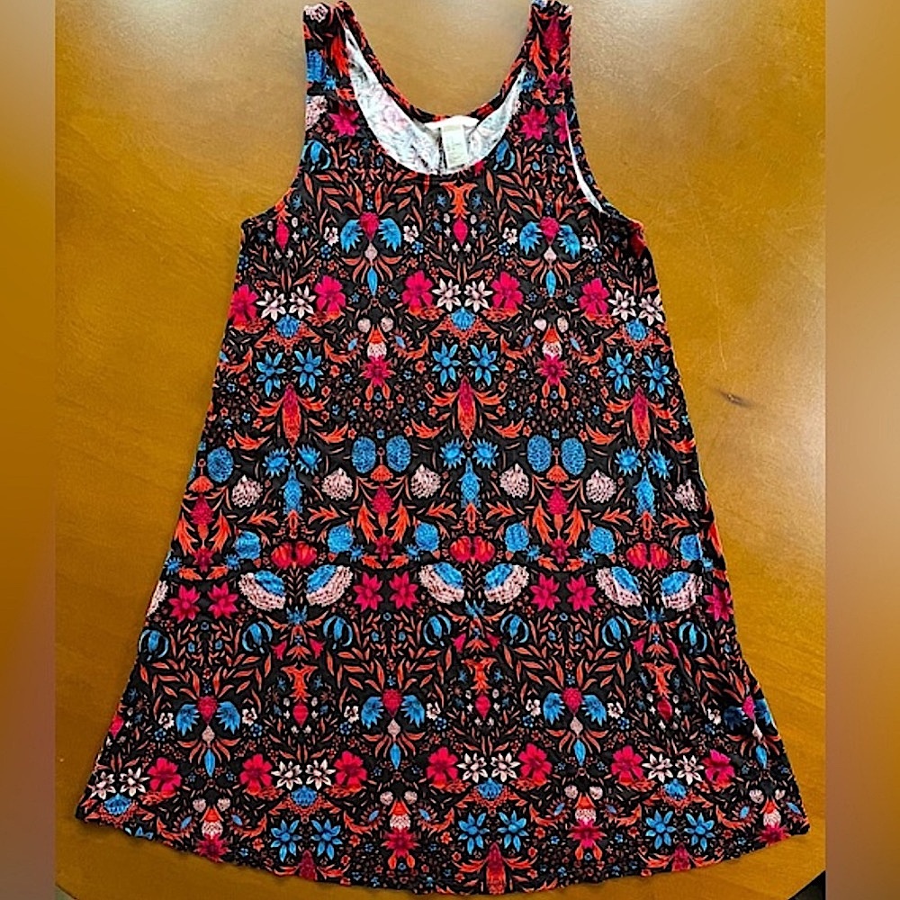 ☎️ NWOT H&M Colorful & Bright Floral Sleeve Dress Tank Straps Blue Flower Print